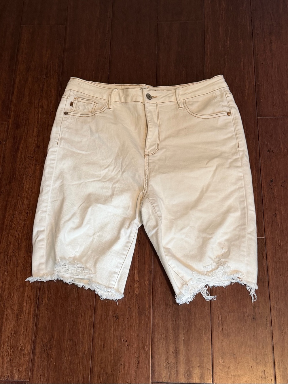 Judy Blue Off-White Distressed Bermuda Jean Shorts
